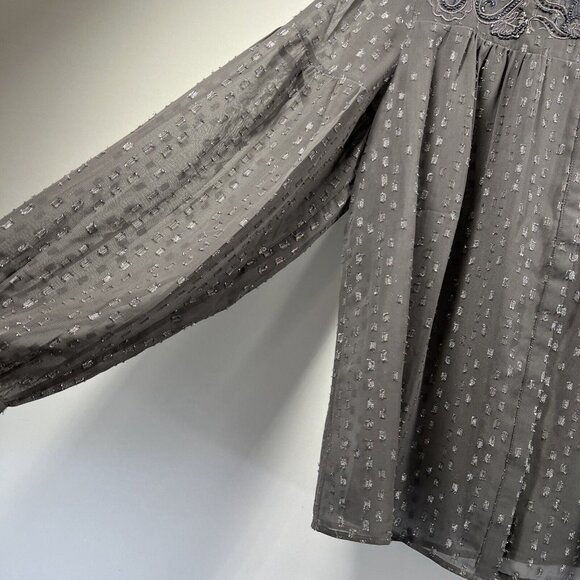 Chicos Women's Blouse Size XL Whimsy Goth Metallic Gray Beaded Bohemian Sheer - Picture 7 of 13